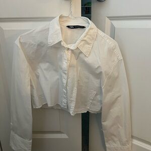 NWOT Zara cropped poplin raw hem shirt